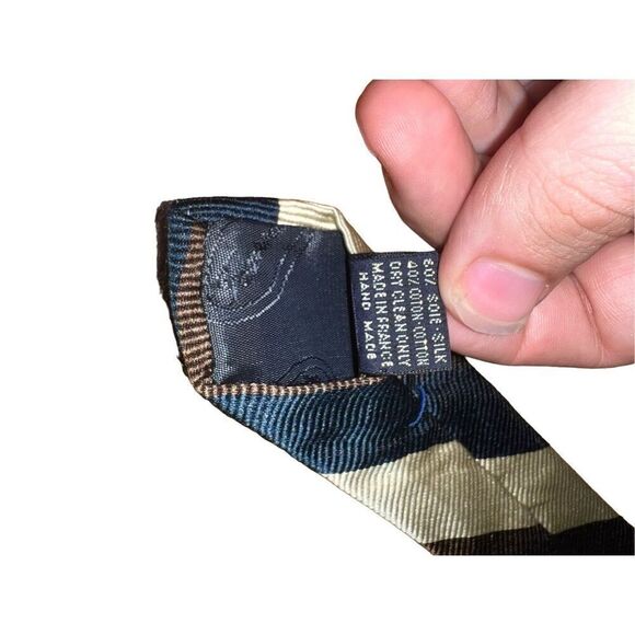 Faconnable Brown, Tan, & Black Striped Handmade in France Necktie - Picture 6 of 6
